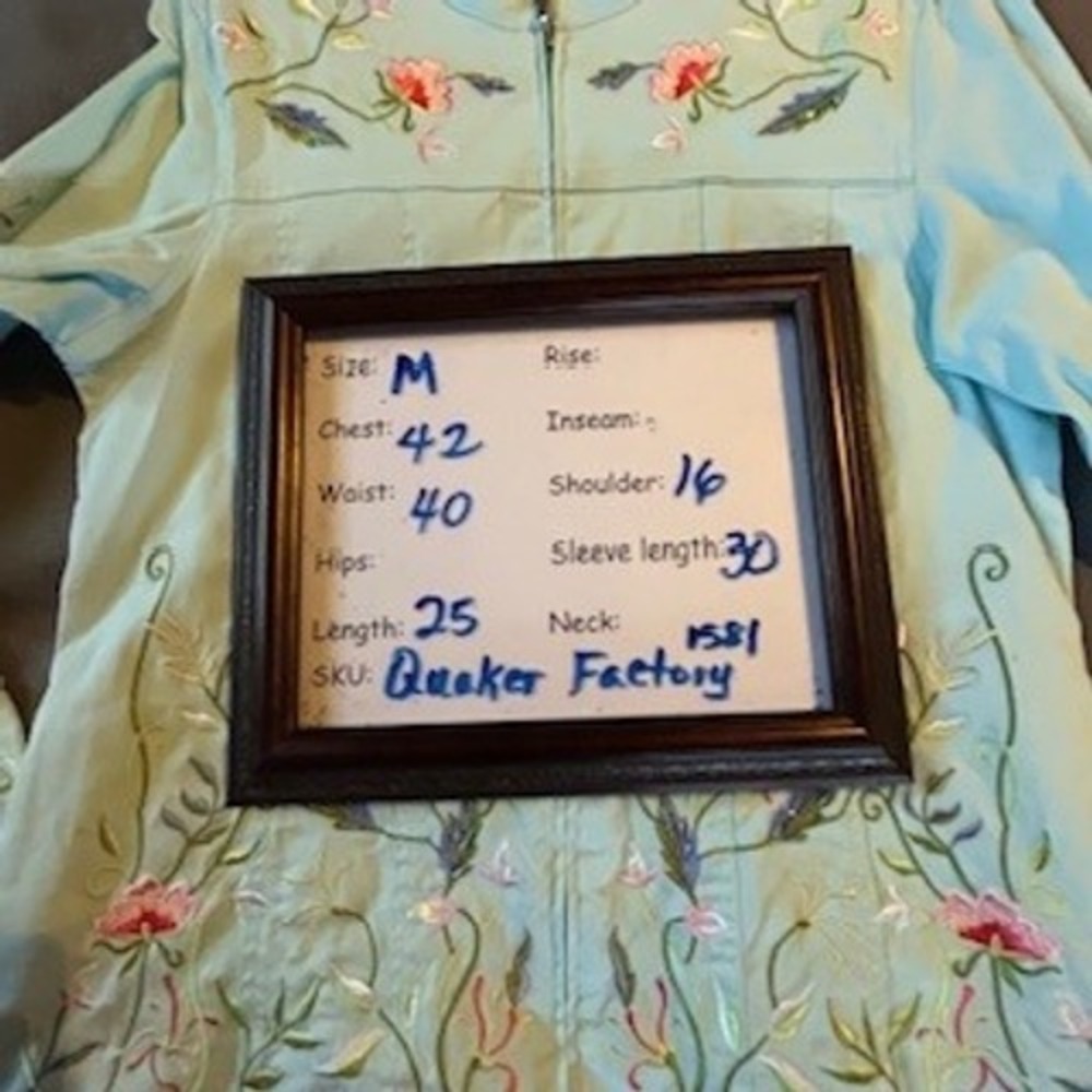 Retro‎ Quaker Factory Embroidered Jacket Floral Butterfly  Aqua Spring Medium - Picture 4 of 13